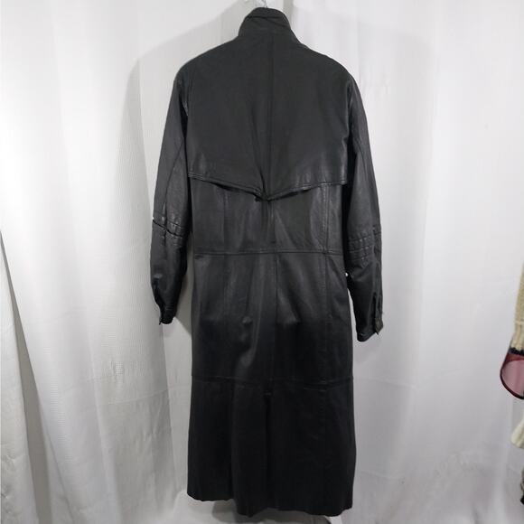 ANTONIO GIOVANNI! LUXE BLACK GENUINE LEATHER FULL LENGTH TRENCH COAT! SZ L - Picture 8 of 14